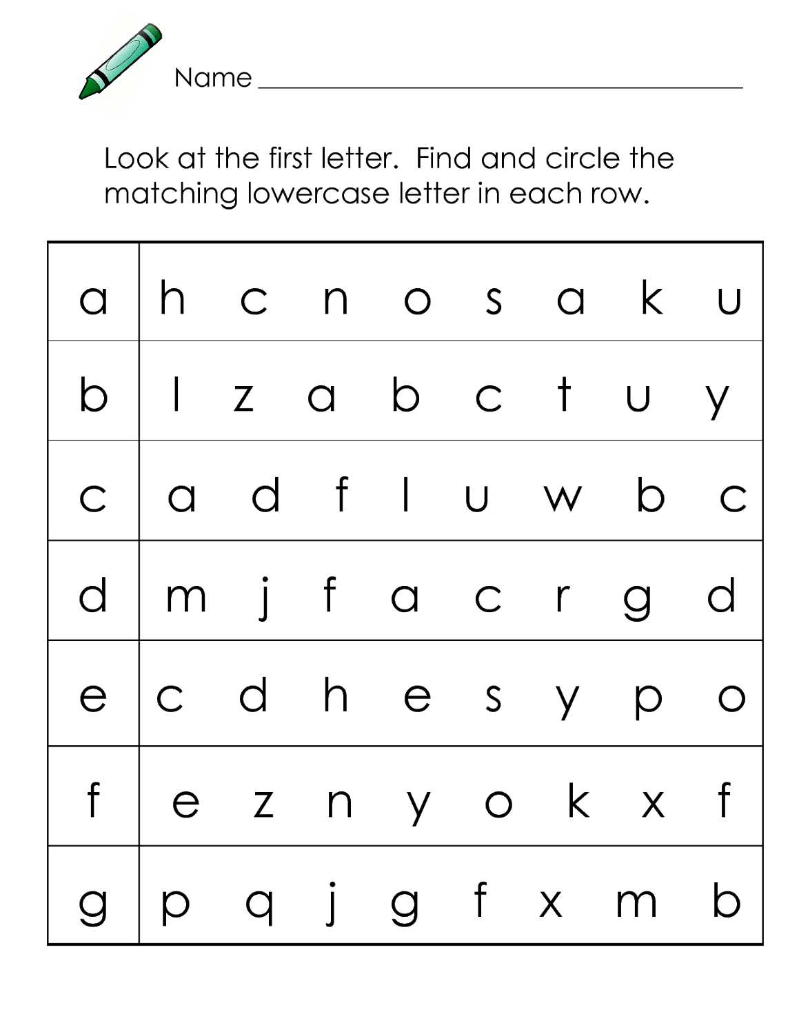 lowercase letters worksheet matching