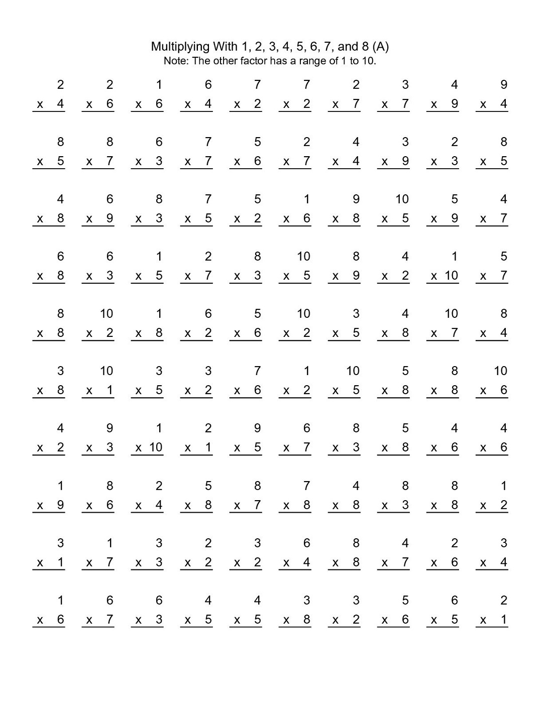 time table worksheet multiplication