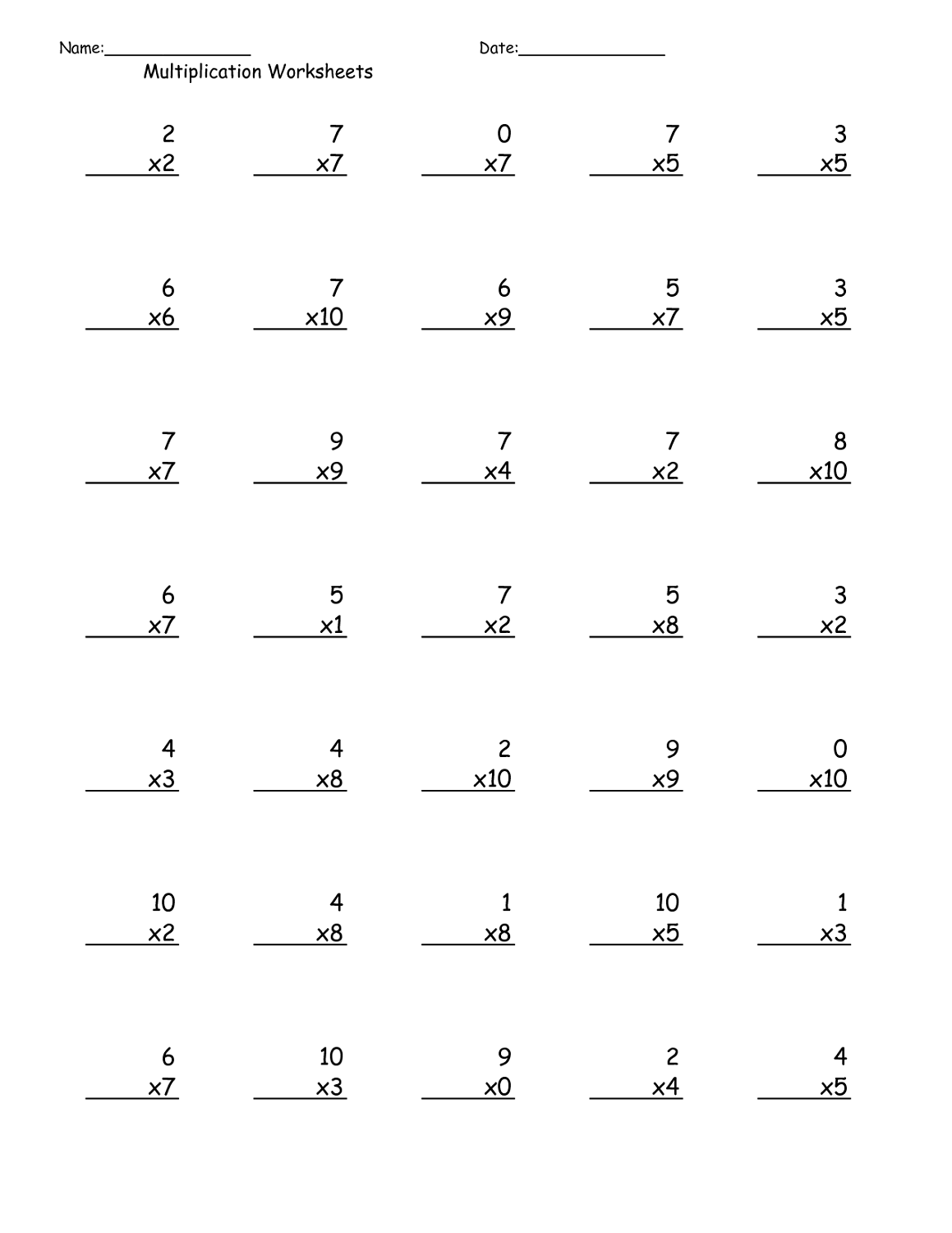 times tables worksheet for kids