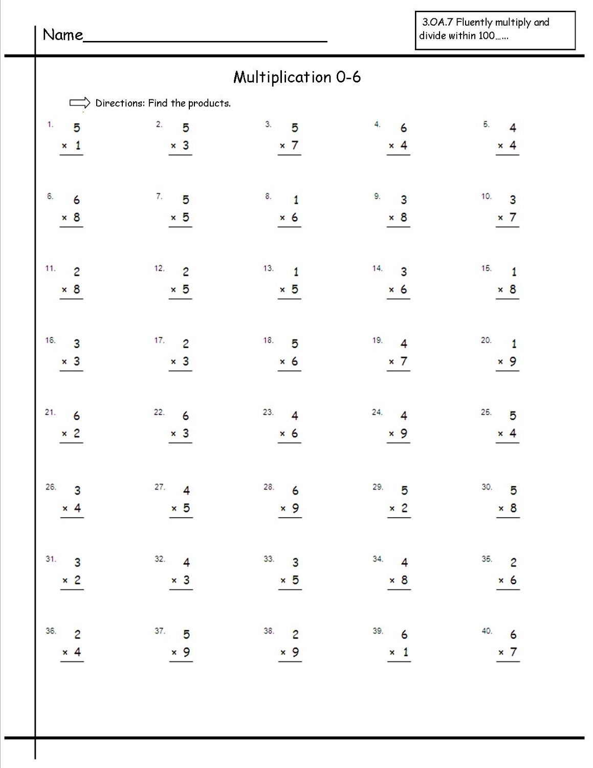 Printable Time Tables Worksheets