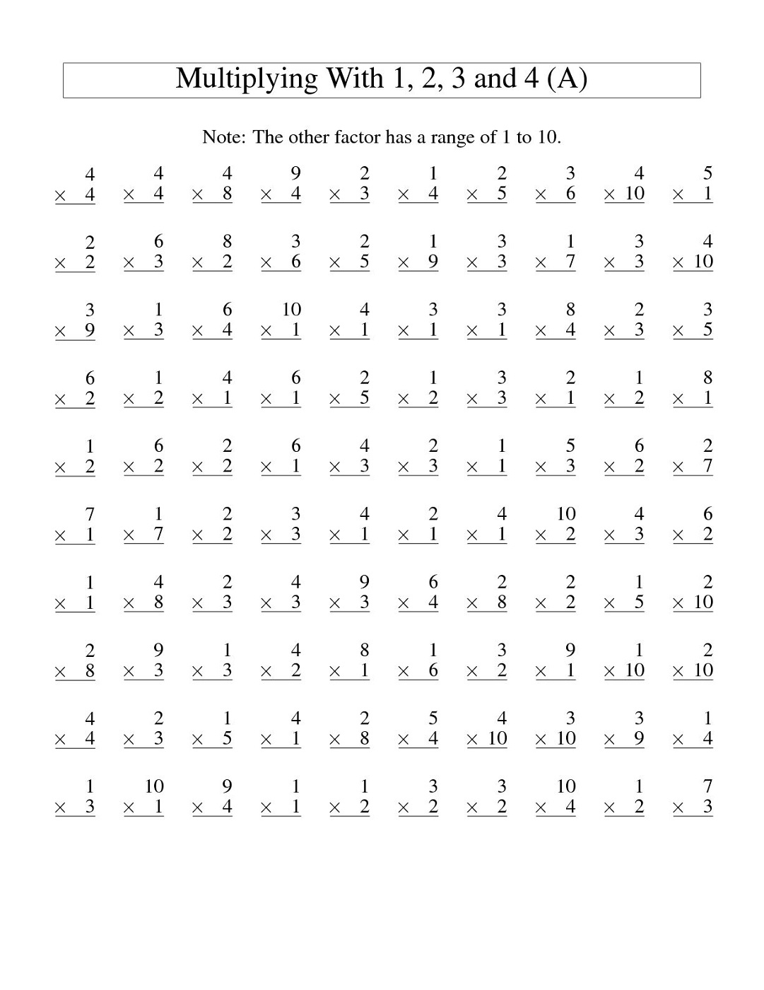 times tables worksheet simple