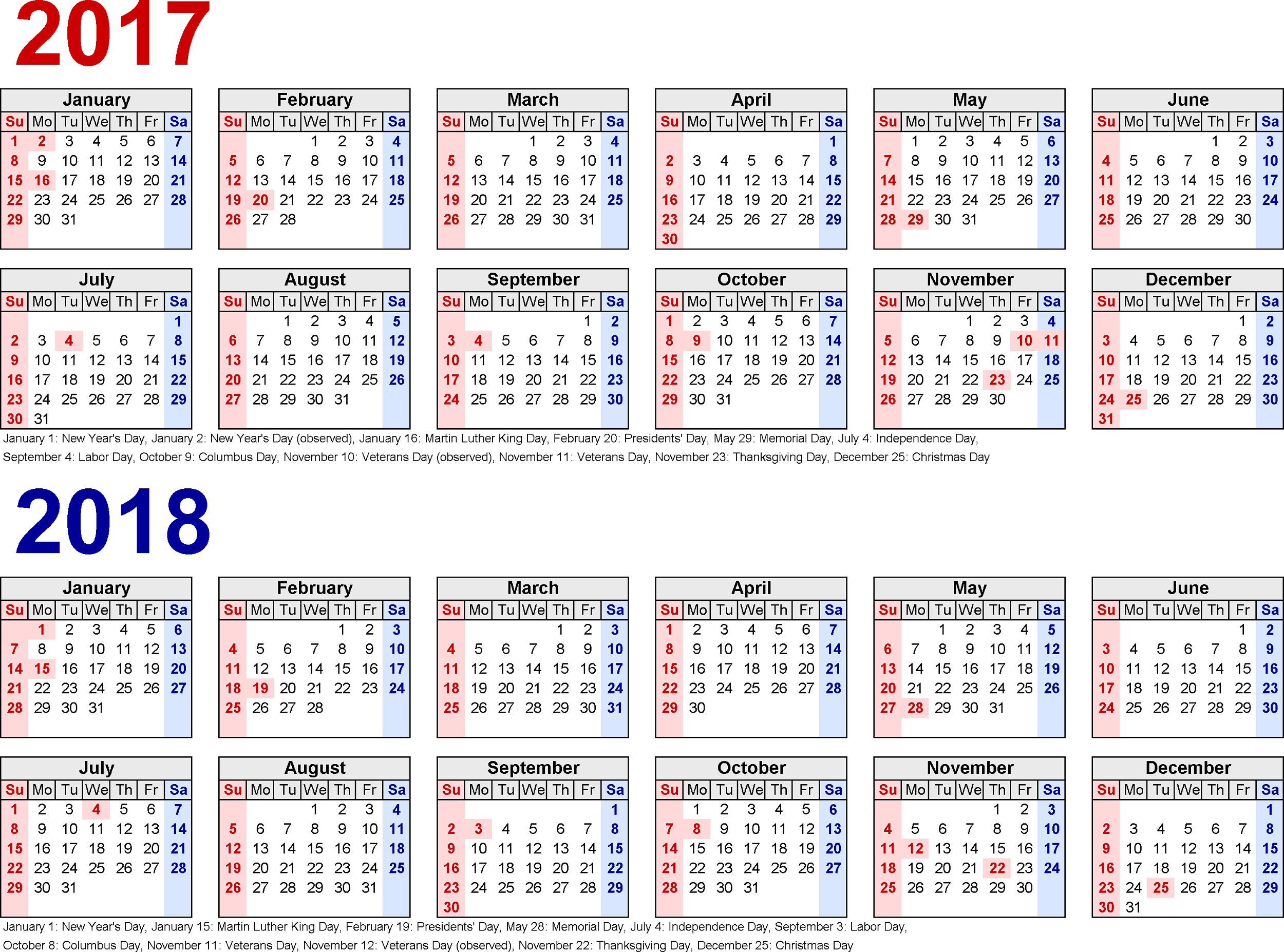 2017-2018 printable calendar one page