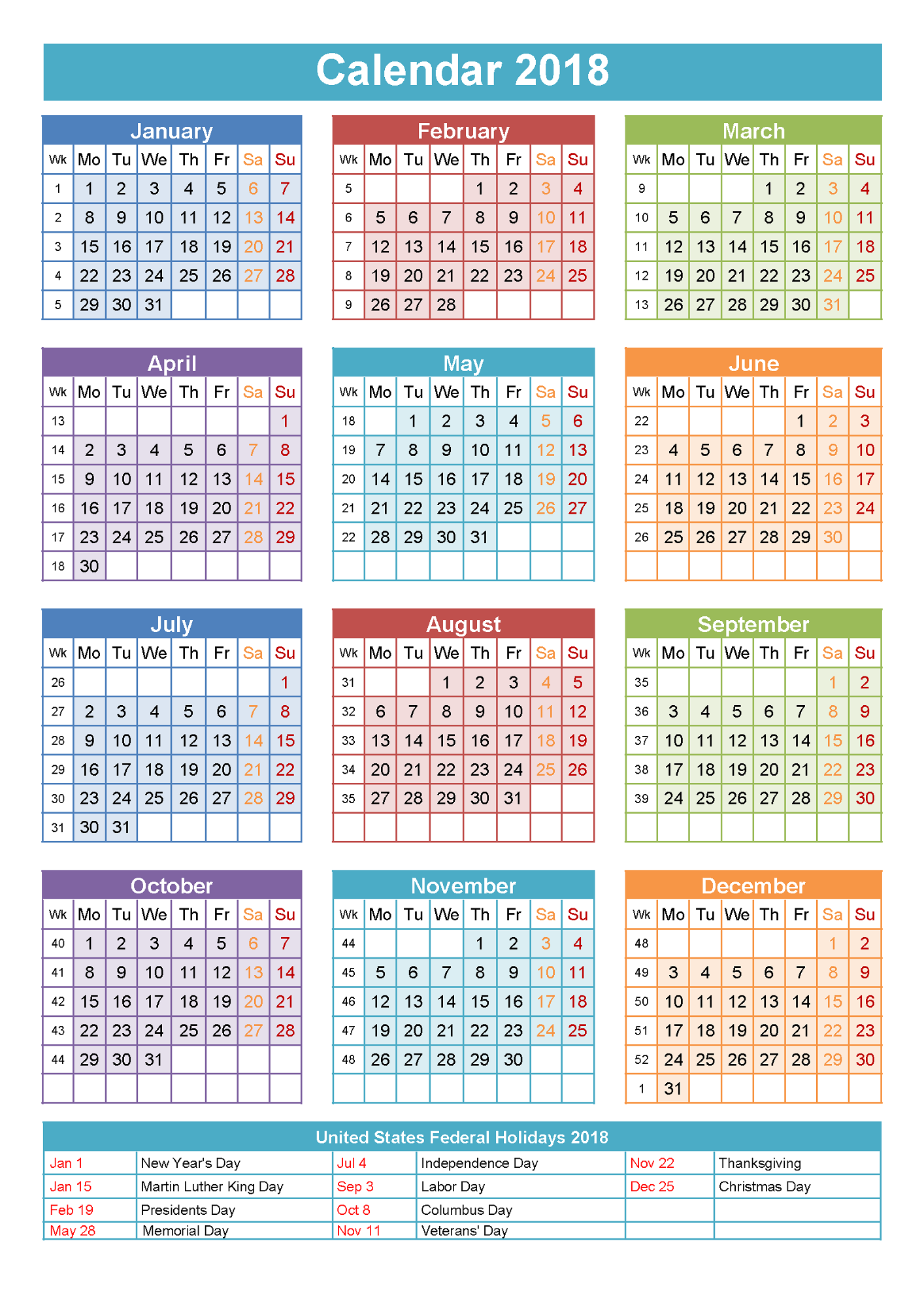 2018 The Holiday Calendar