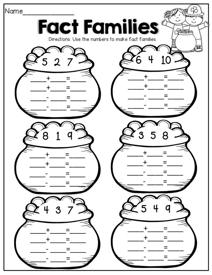 math fact families worksheets 1st grade