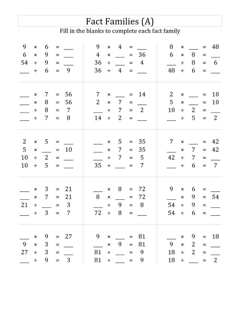 Math Fact Families Worksheets Activity Shelter