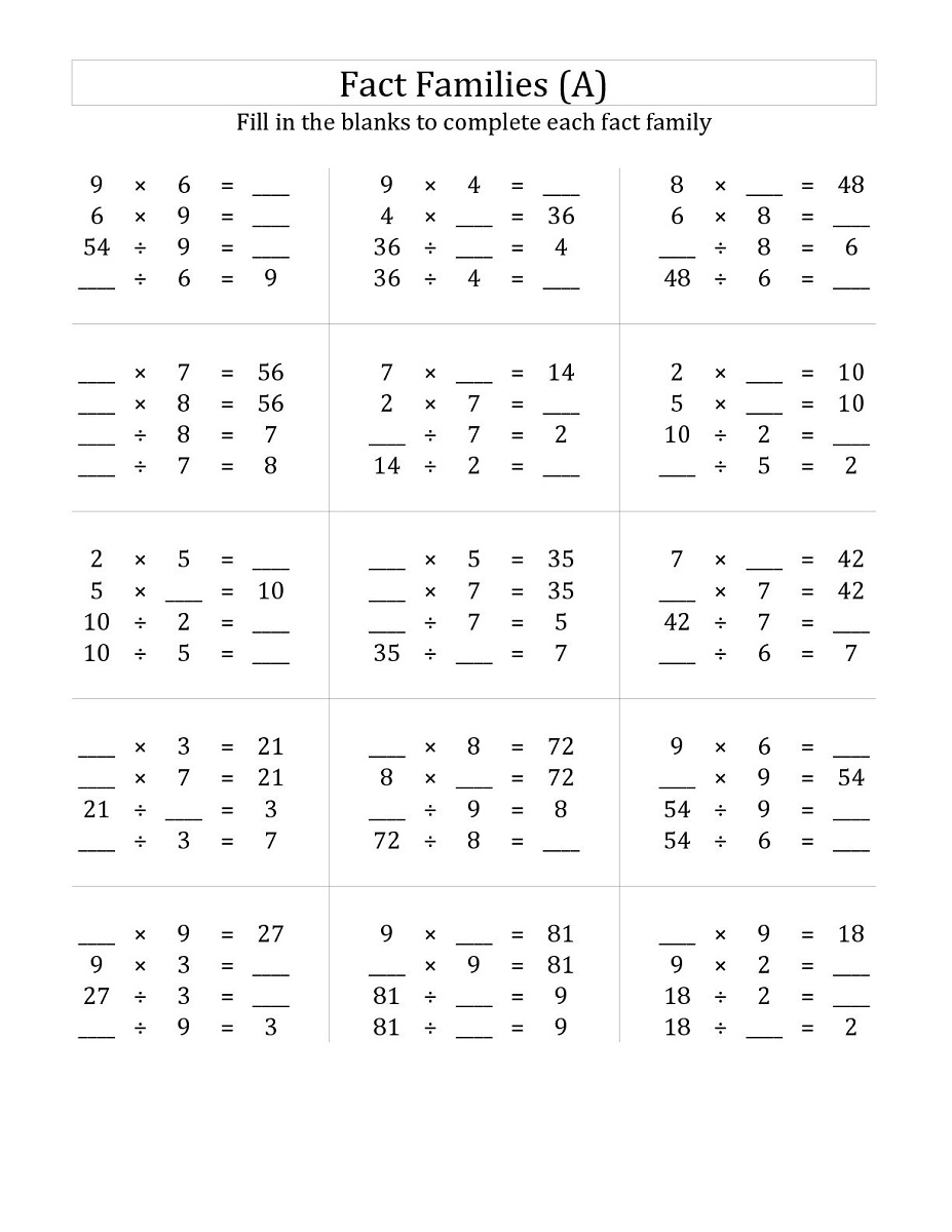 math fact families worksheets division