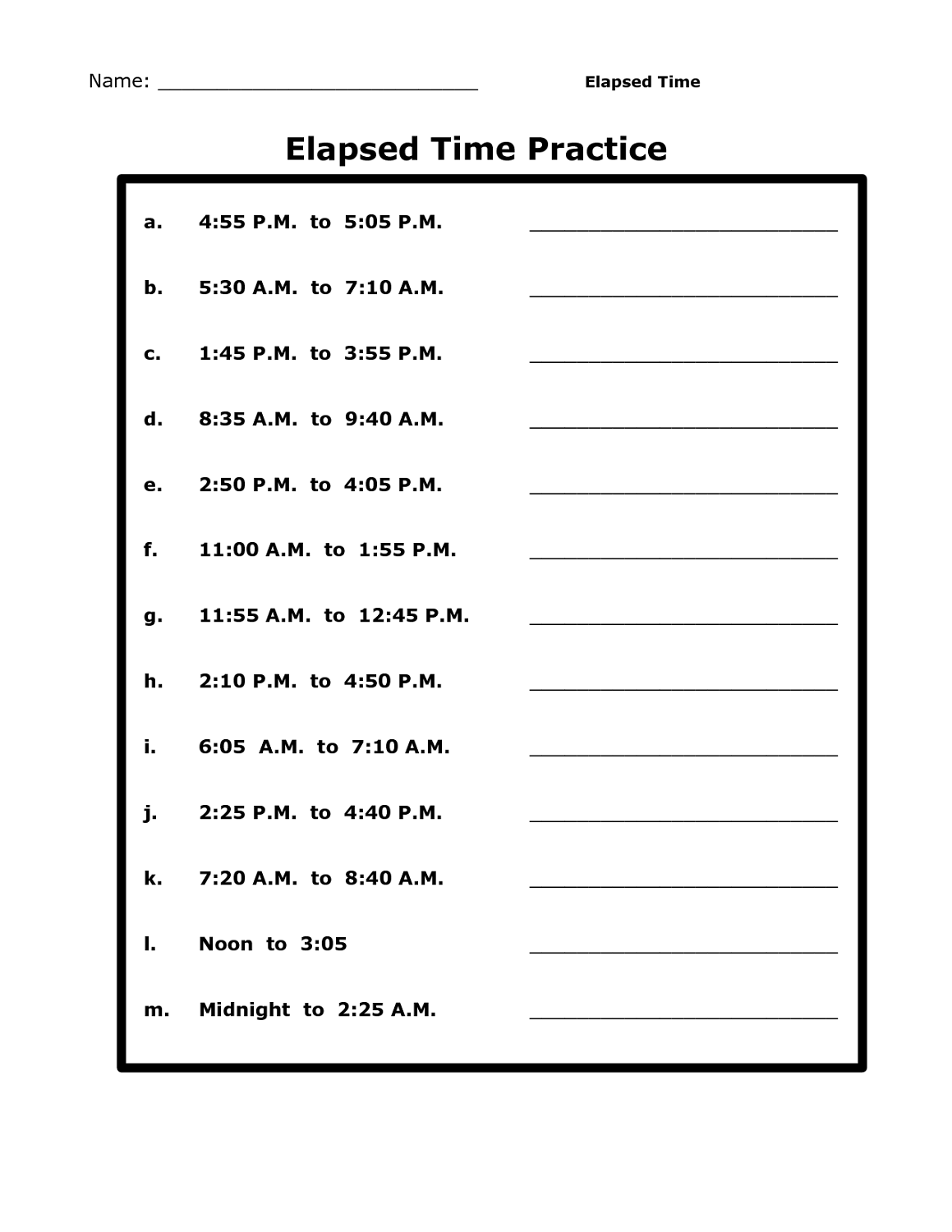 time elapsed worksheet activities