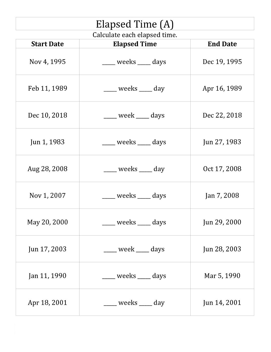 time elapsed worksheet day