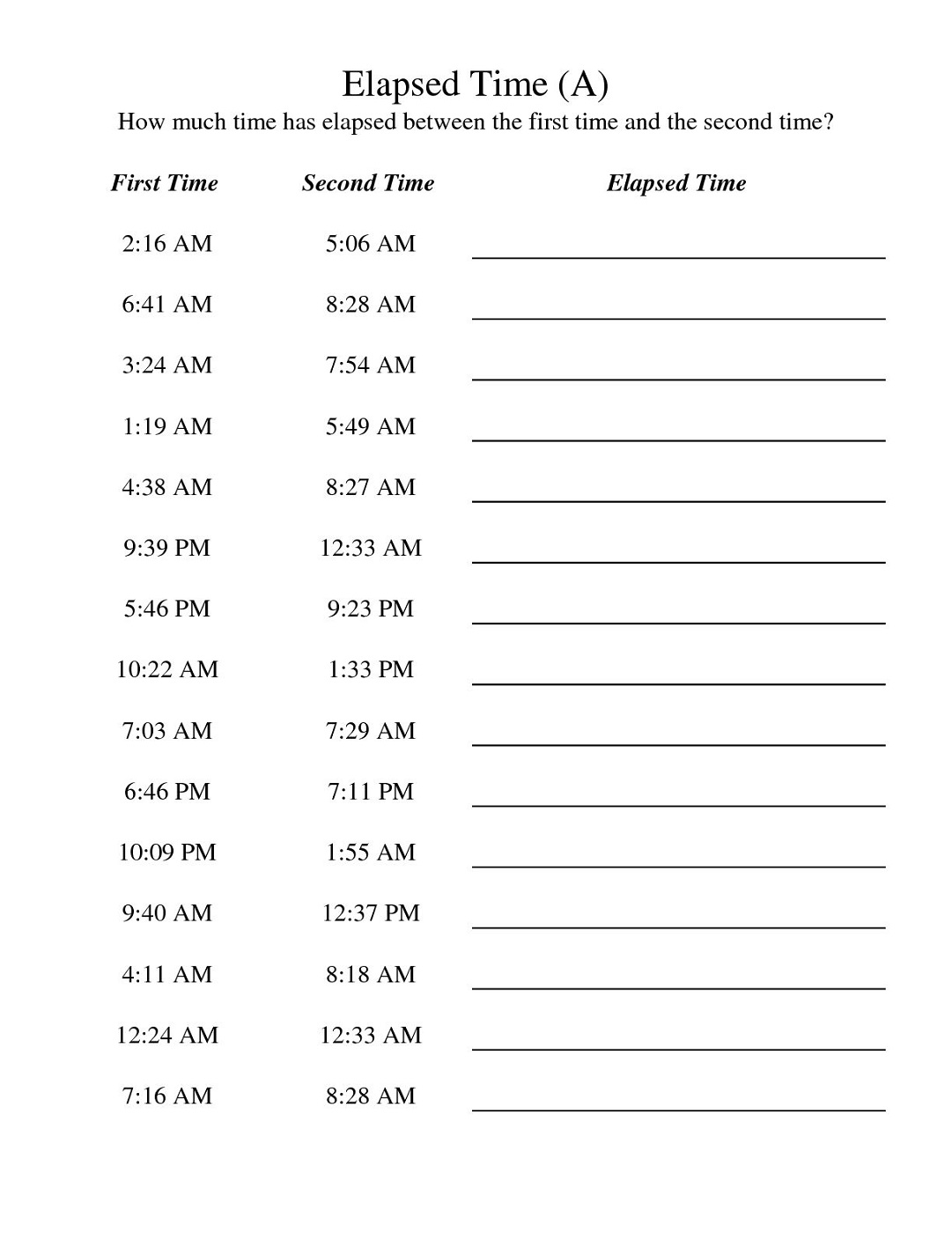 time elapsed worksheet practice