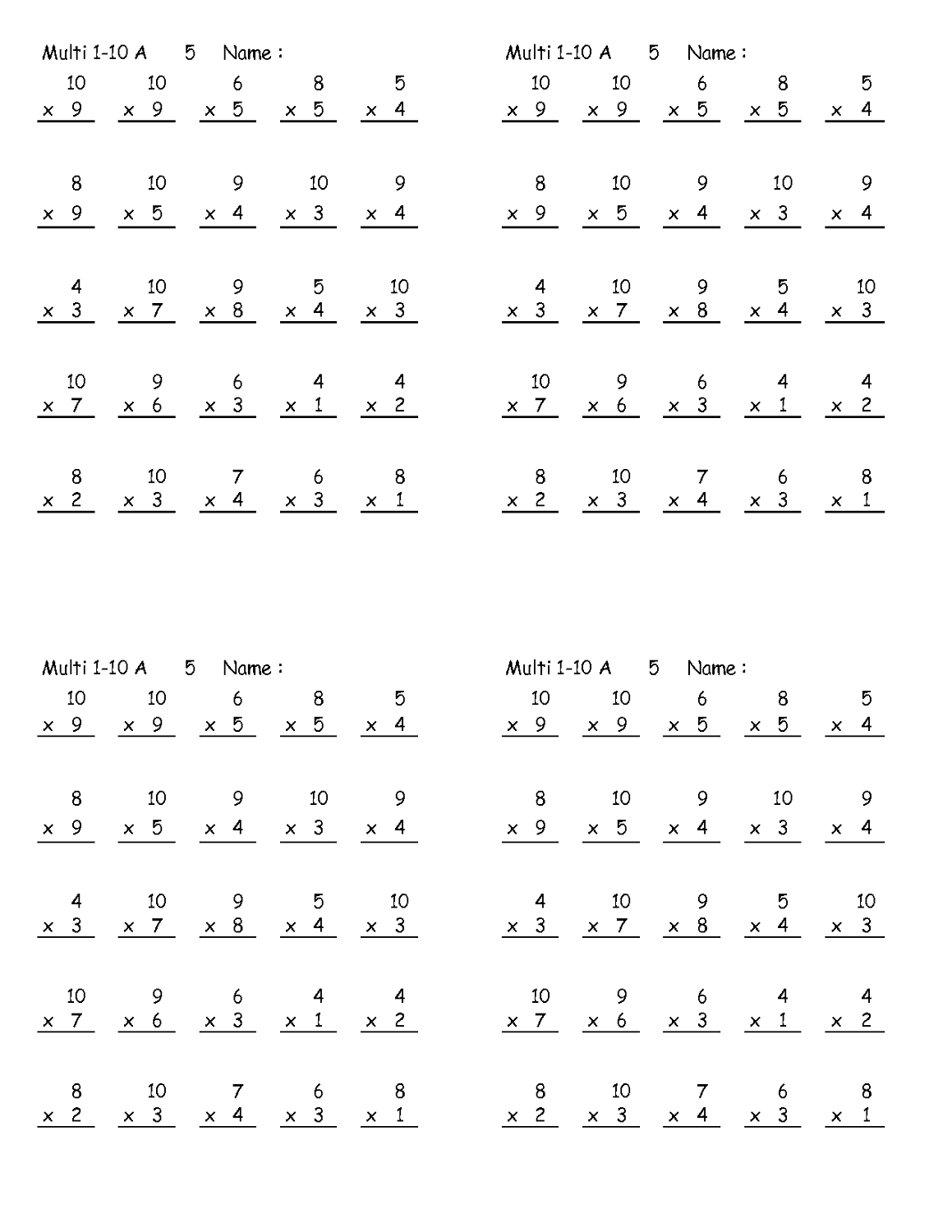 time tables worksheet multiplication