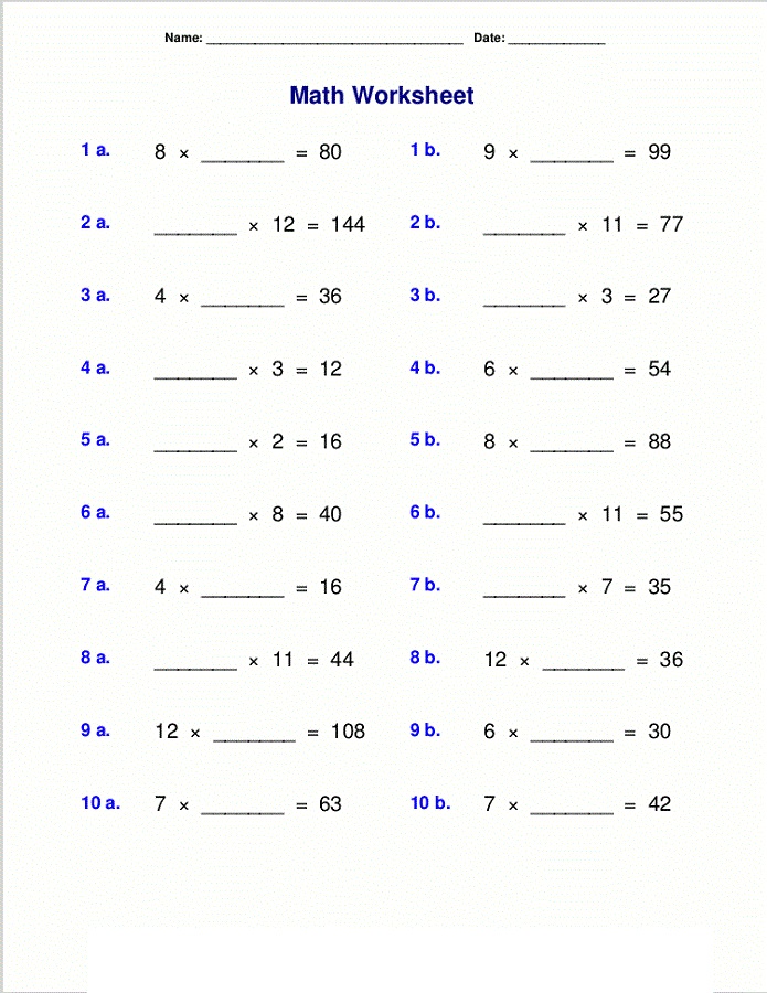 times table worksheets 1-12 missing