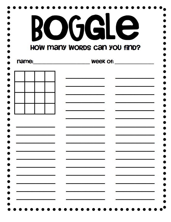 boggle word game blank