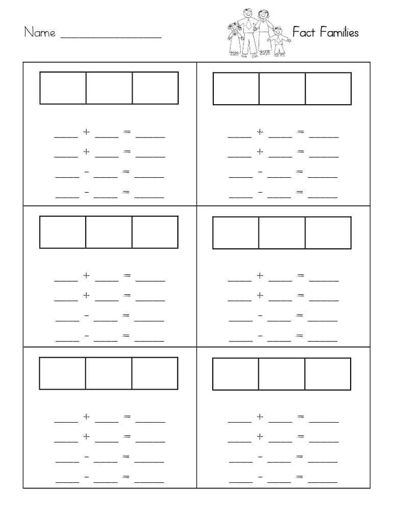 fact families worksheets first grade template