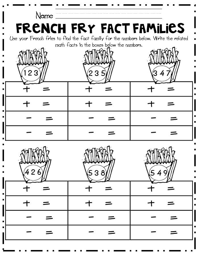 fact family numbers 1st grade