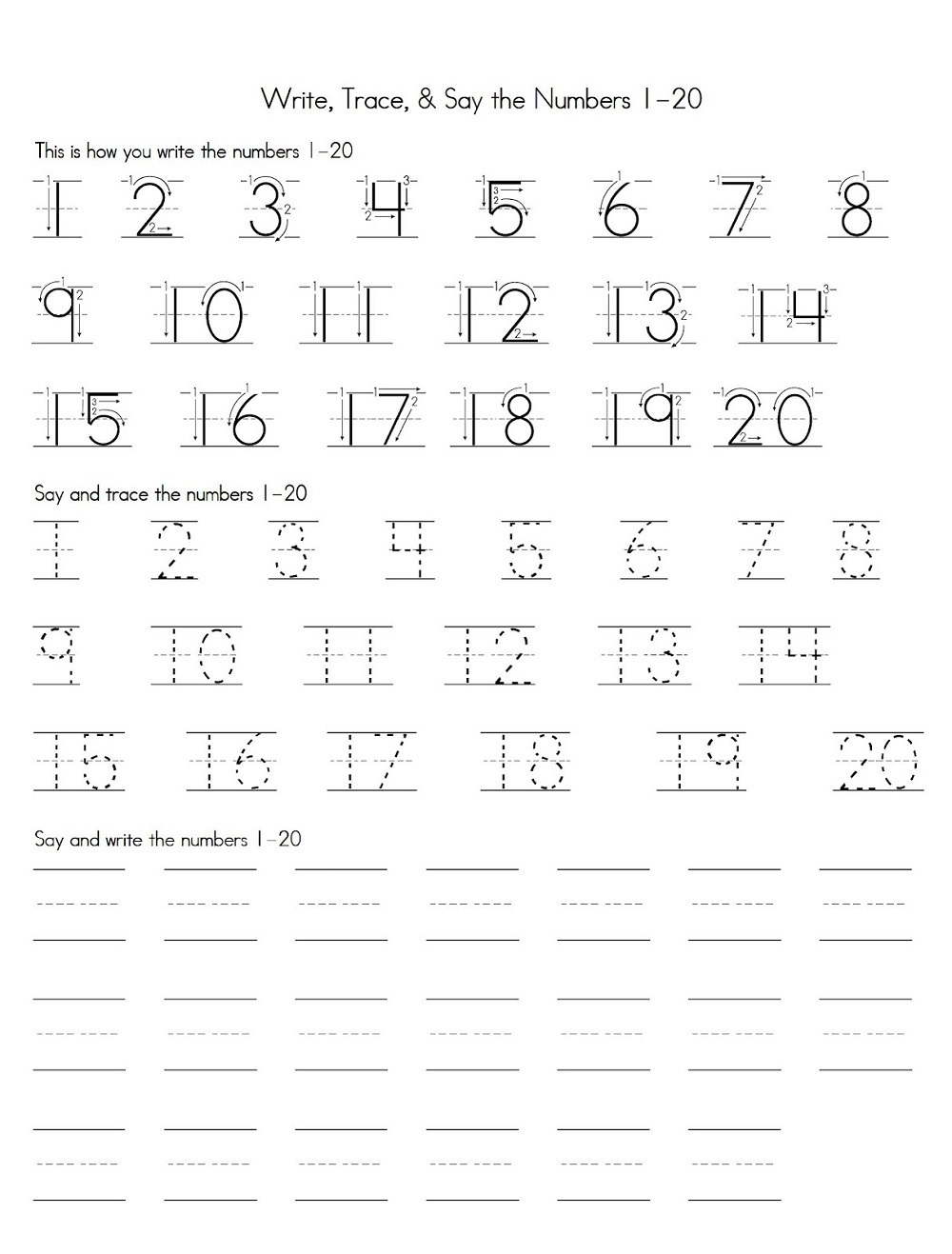 Free Printable Number Sheets For Kindergarten