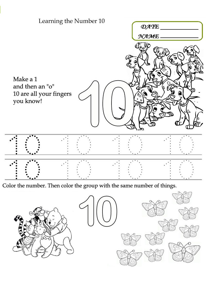 number 10 worksheet for preschool activity