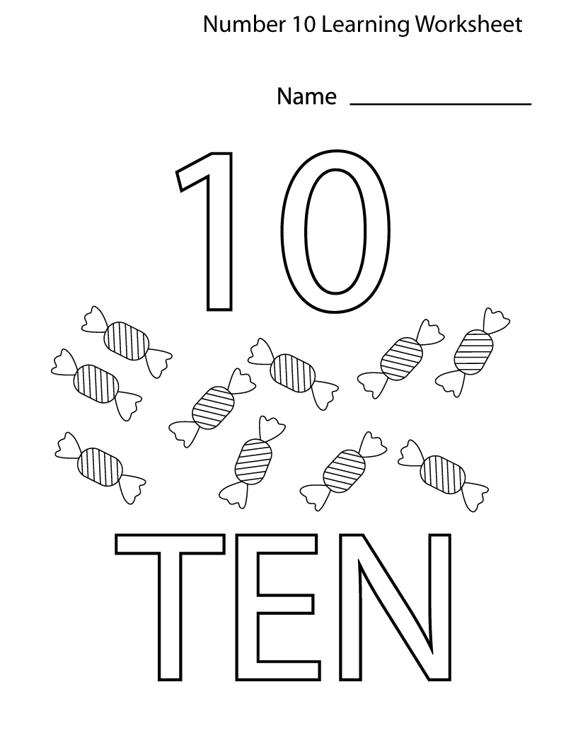 number 10 worksheet for preschool easy