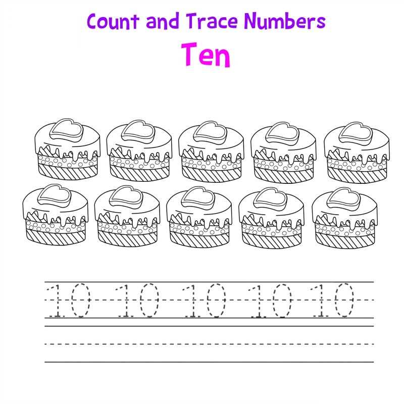 number 10 worksheet for preschool tracing