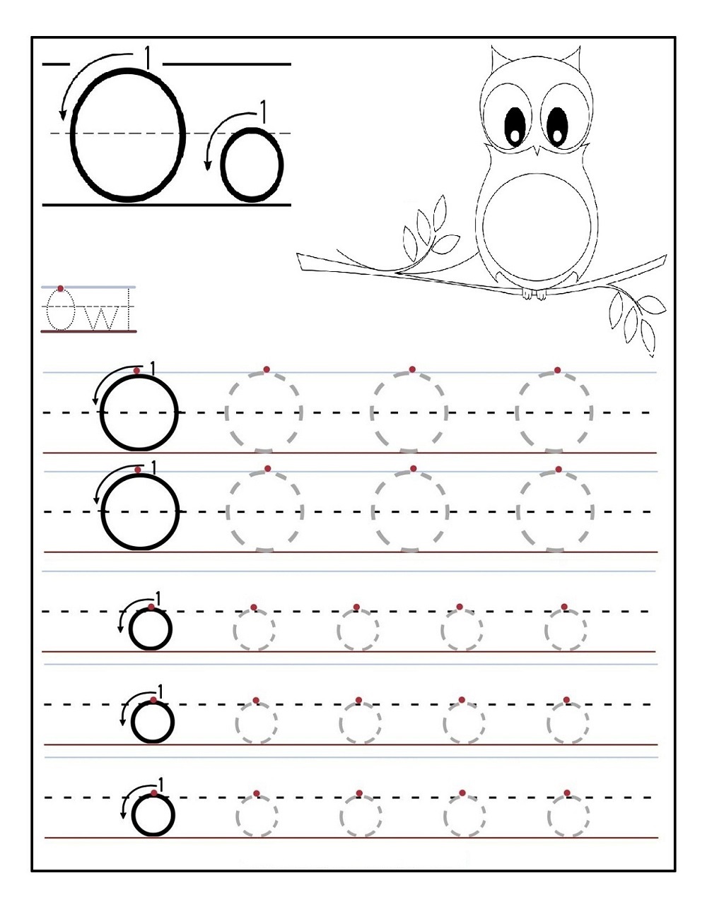 tracing letter o worksheets for kids