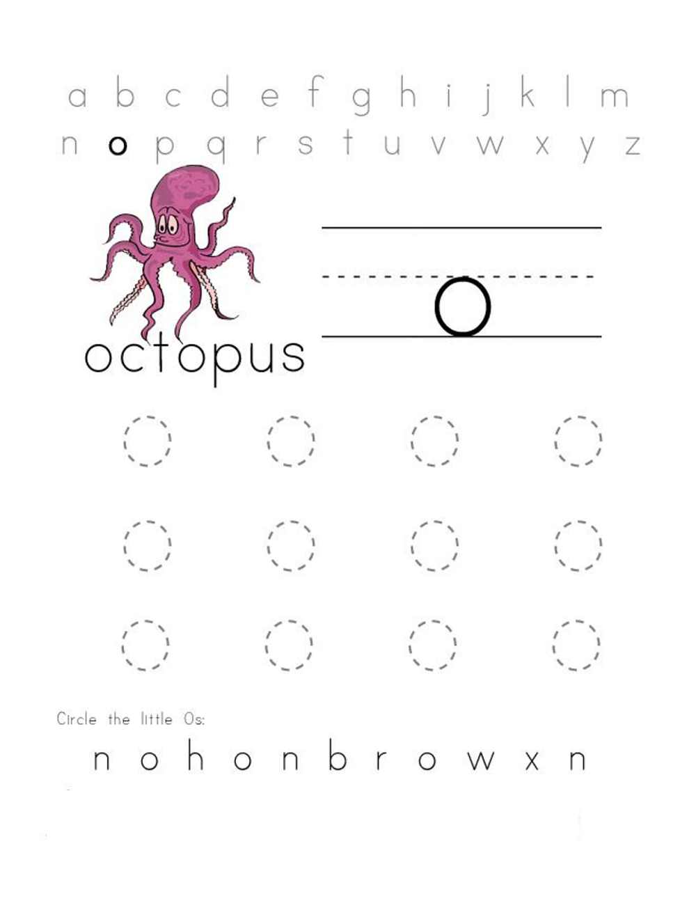 tracing letter o worksheets page