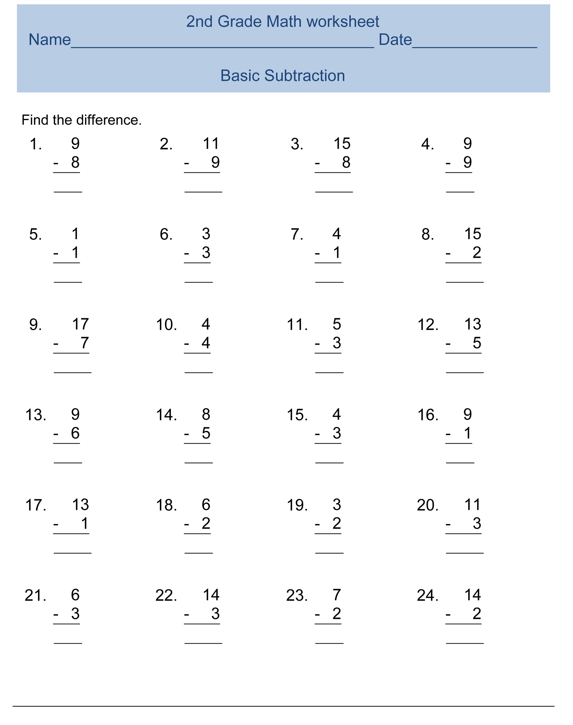 free 2nd grade math worksheets practice