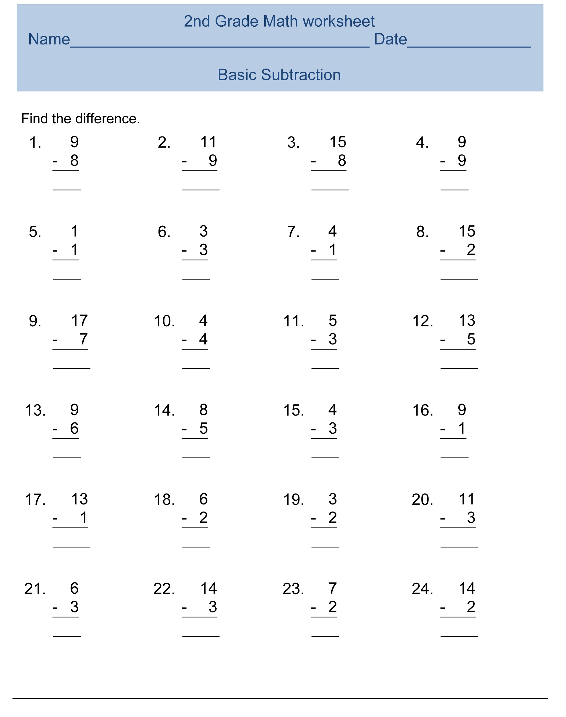 Math Worksheets Free Printable 2nd Grade