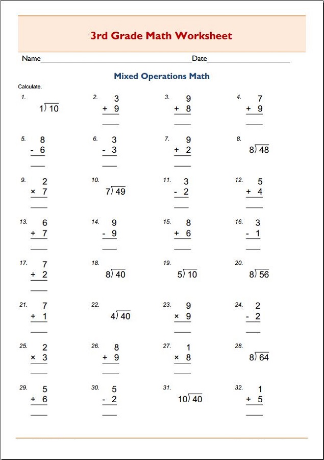 free 3rd grade math worksheets mixed
