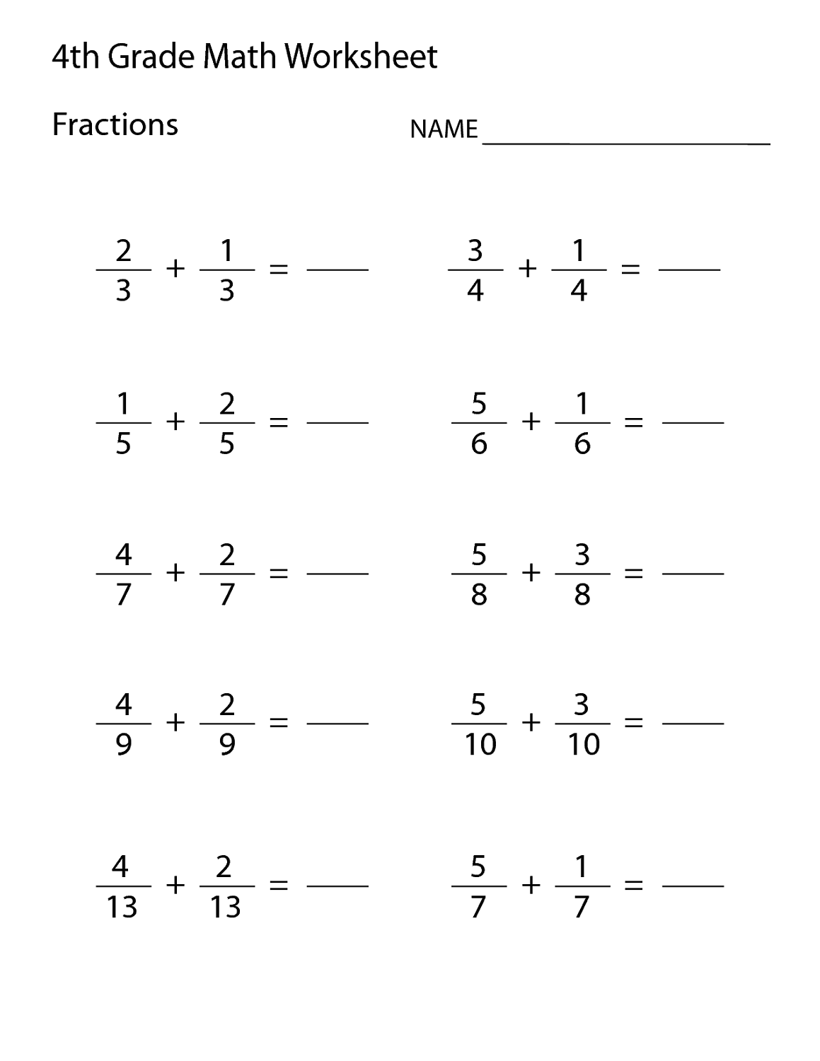 4th grade math test worksheets