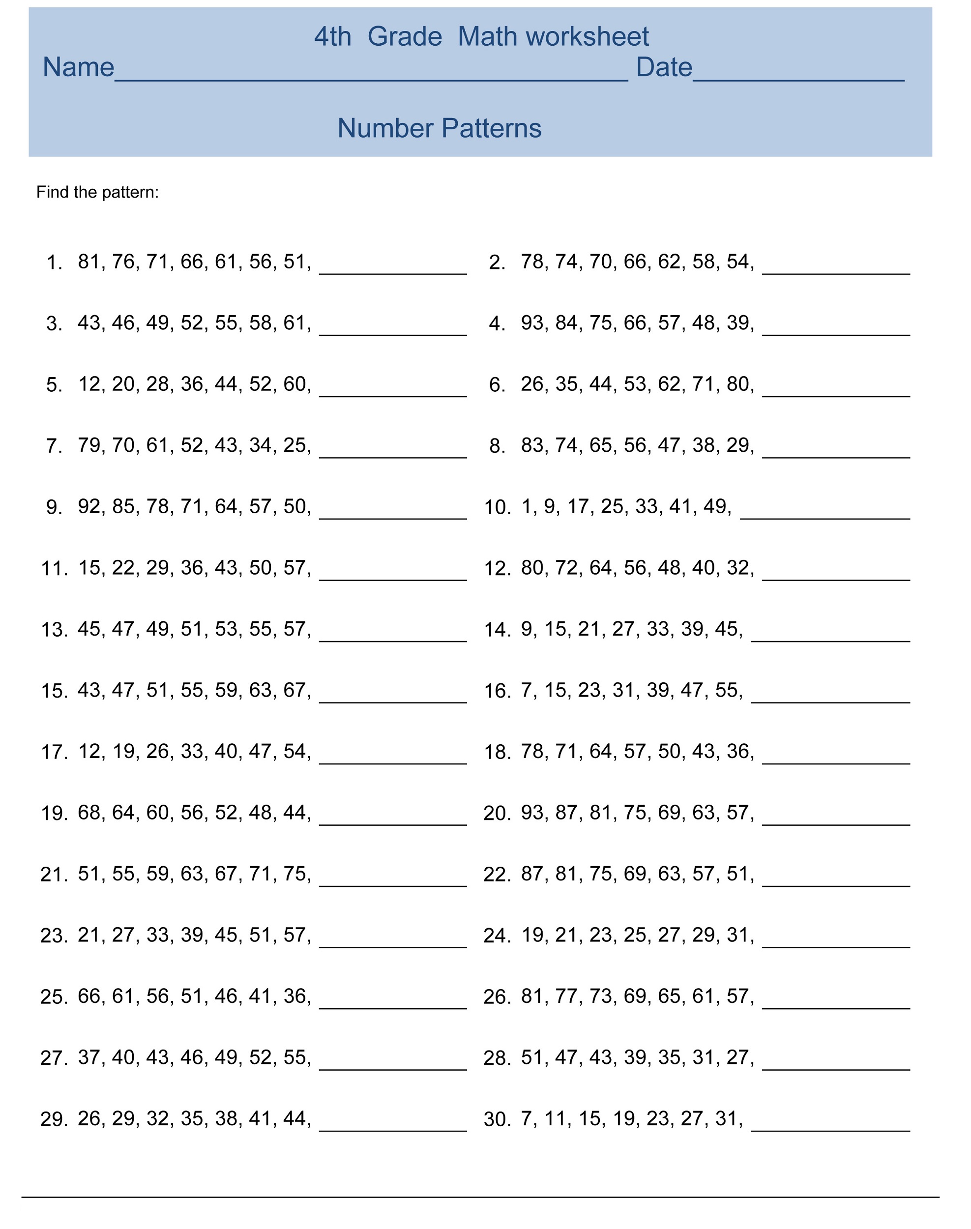 Grade 4 Printable Worksheets English