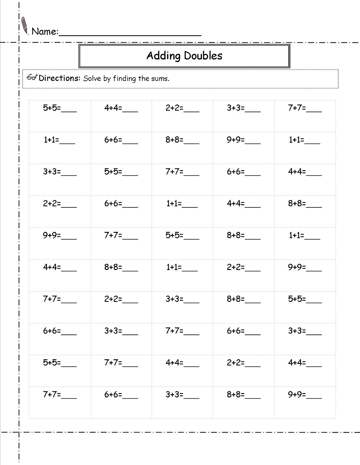 free second grade math worksheets double