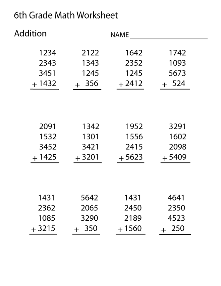 Math Worksheets For Grade 6 Free Printable