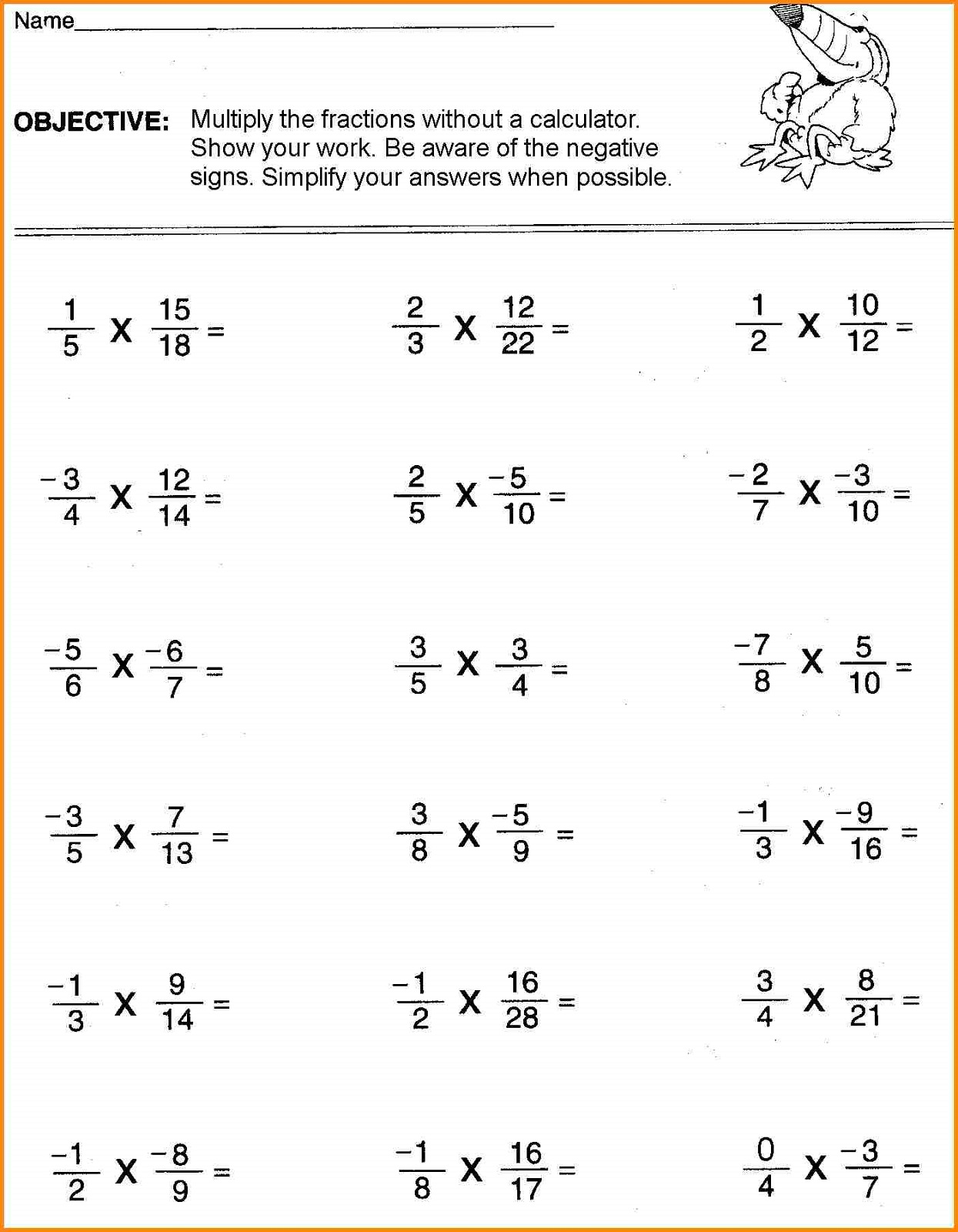 free 6th grade math worksheets fraction