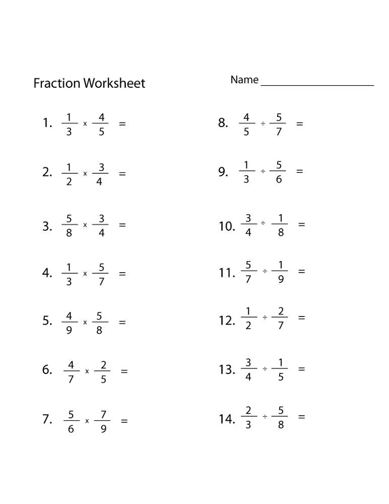 Fraction Division Worksheets