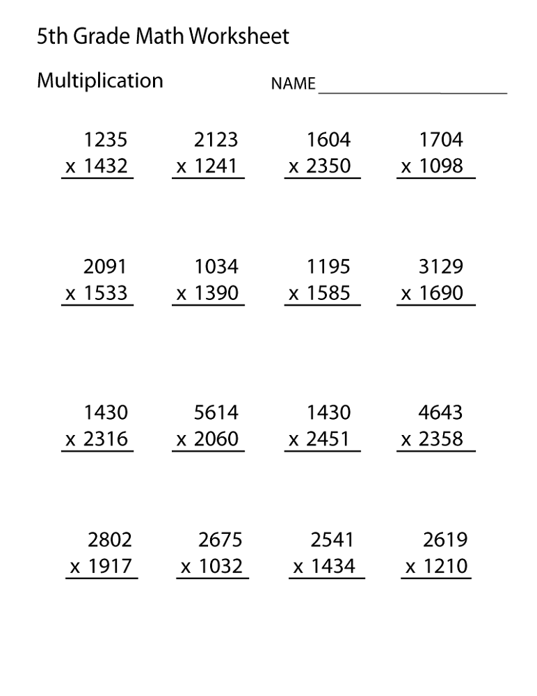 Grade 5 Multiplication Worksheet