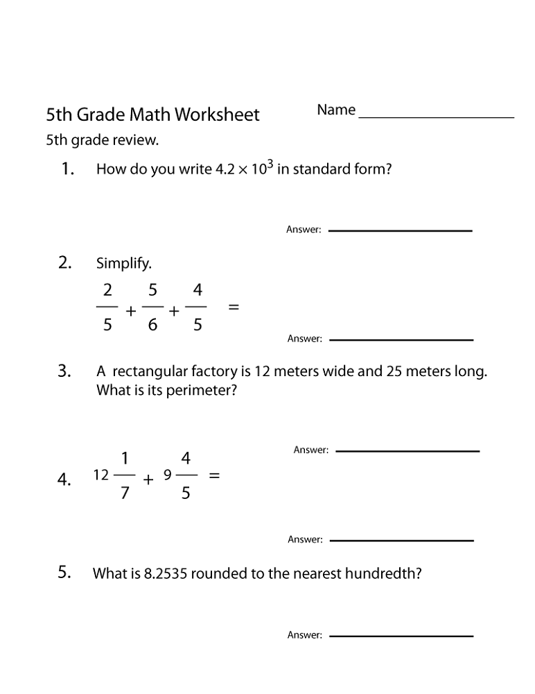 free grade 5 math worksheets activity shelter