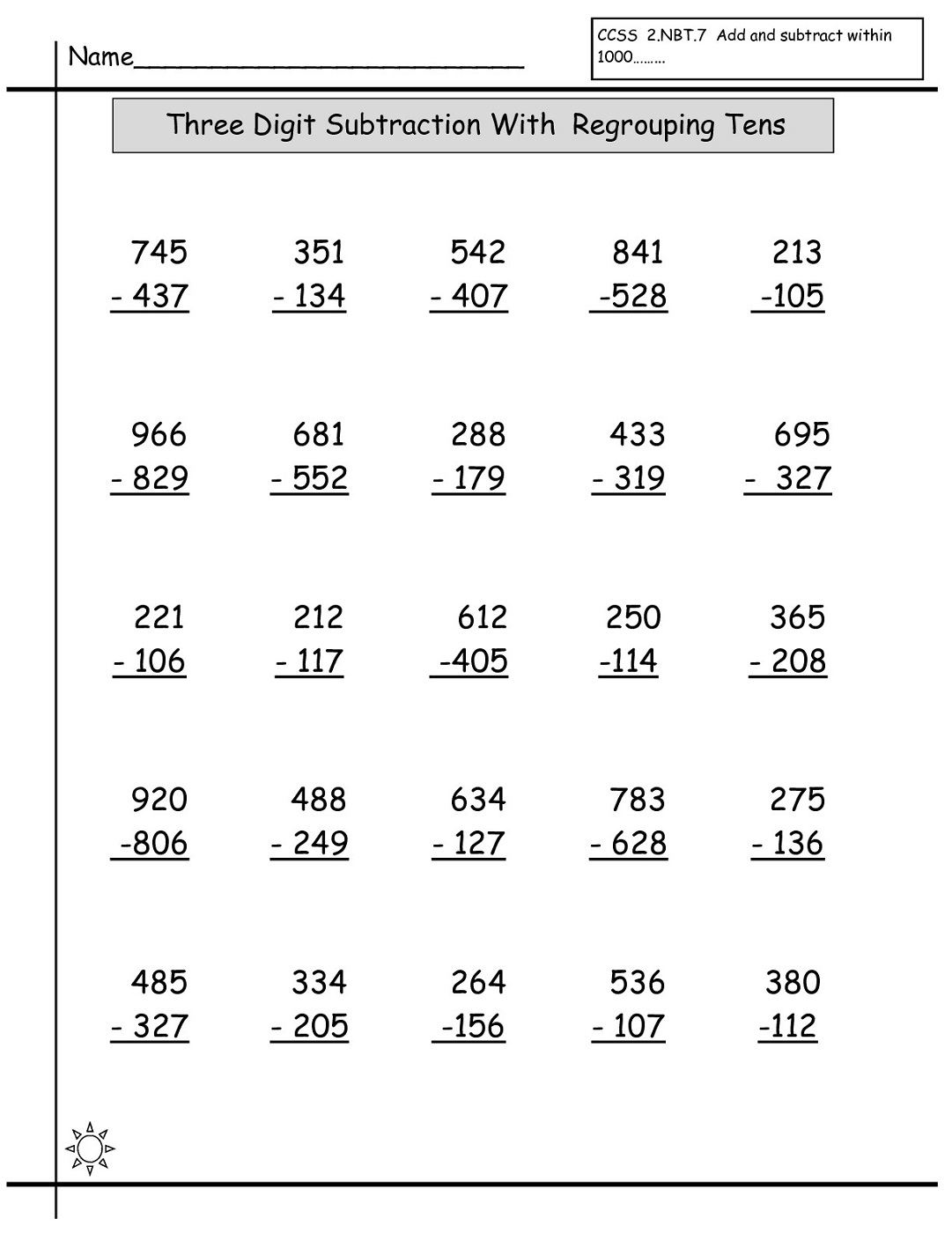 free homeschool worksheets subtraction