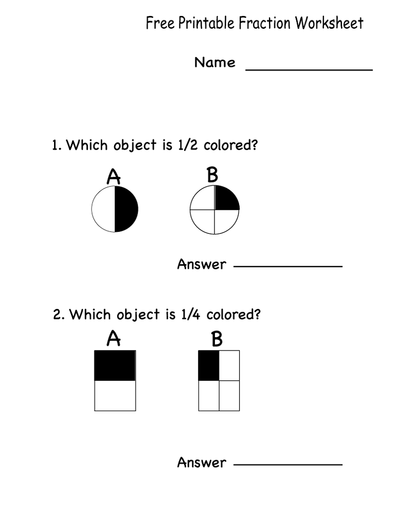 free math printables fraction