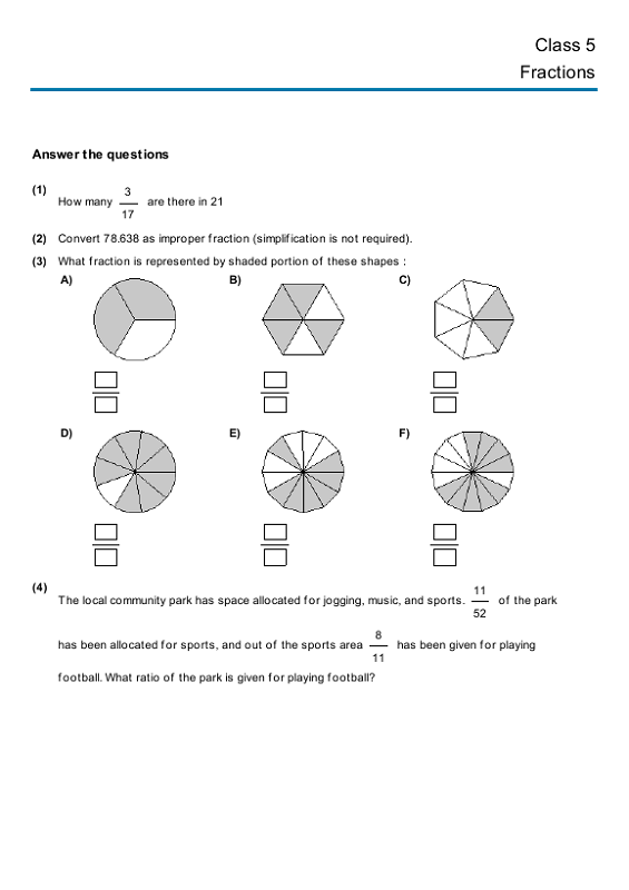 maths for year 5 free worksheets fractions