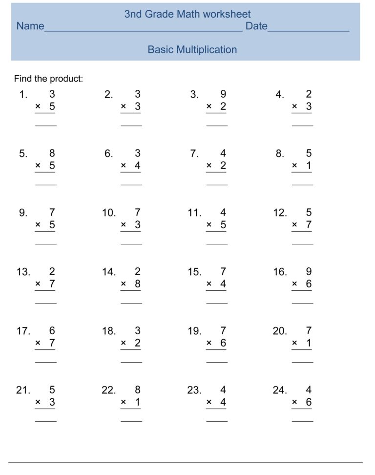 Multiplication Problems Third Grade Worksheet