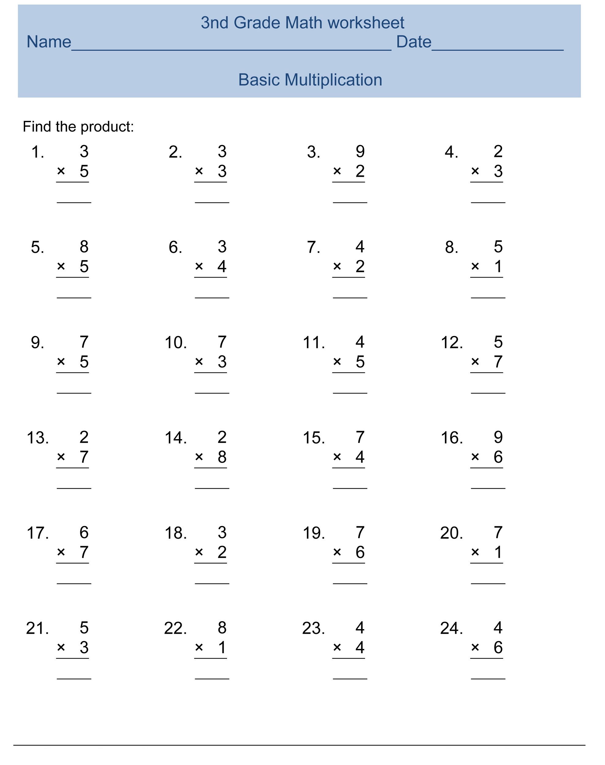 free third grade math worksheets basic