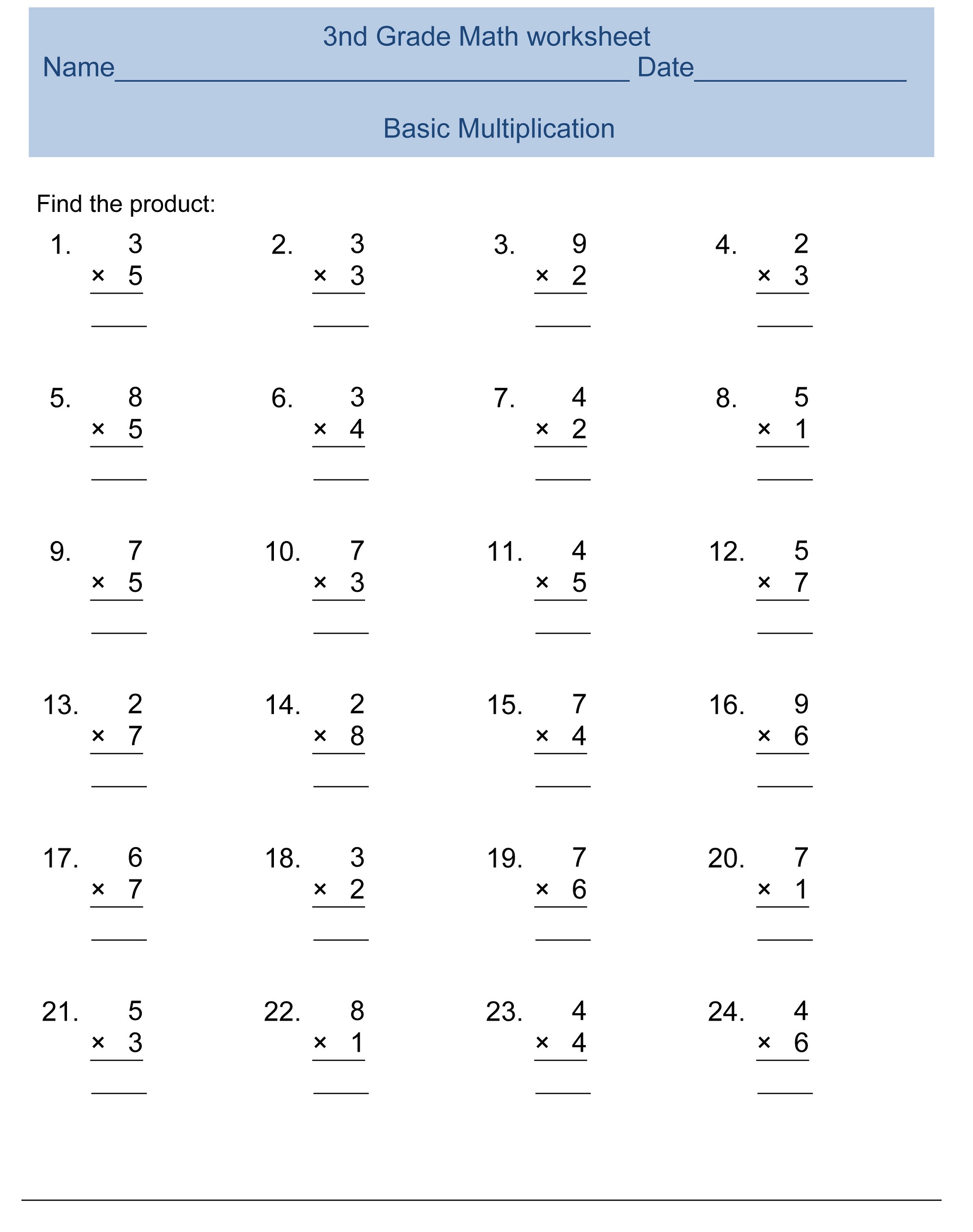 3rd Grade Free Printable Math Worksheets