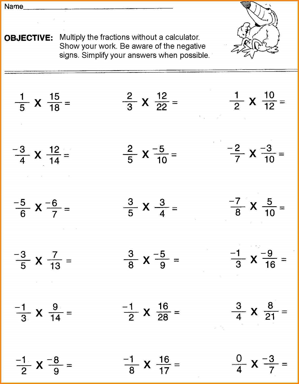 mathematics printable worksheets fraction