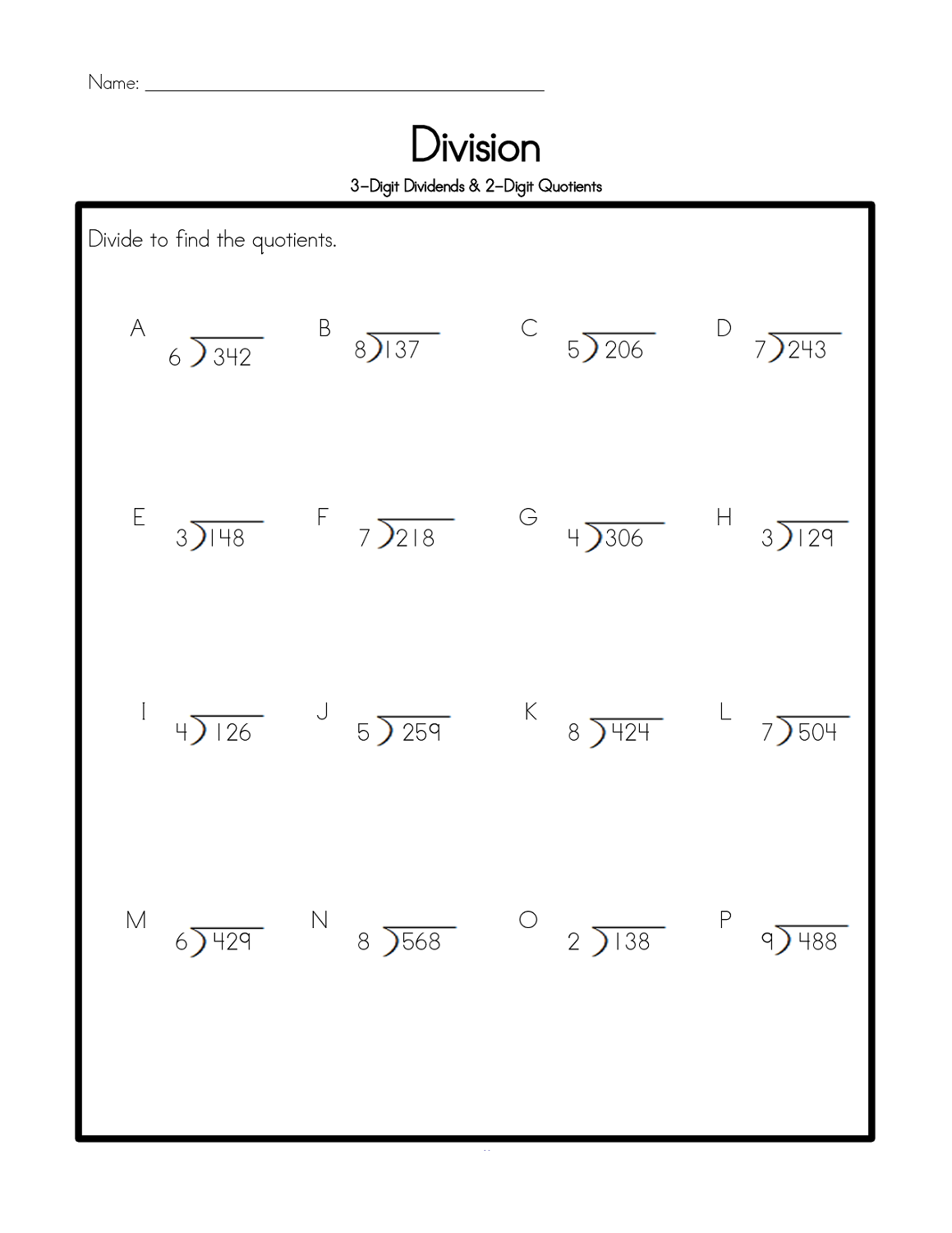 free mathematics worksheets division