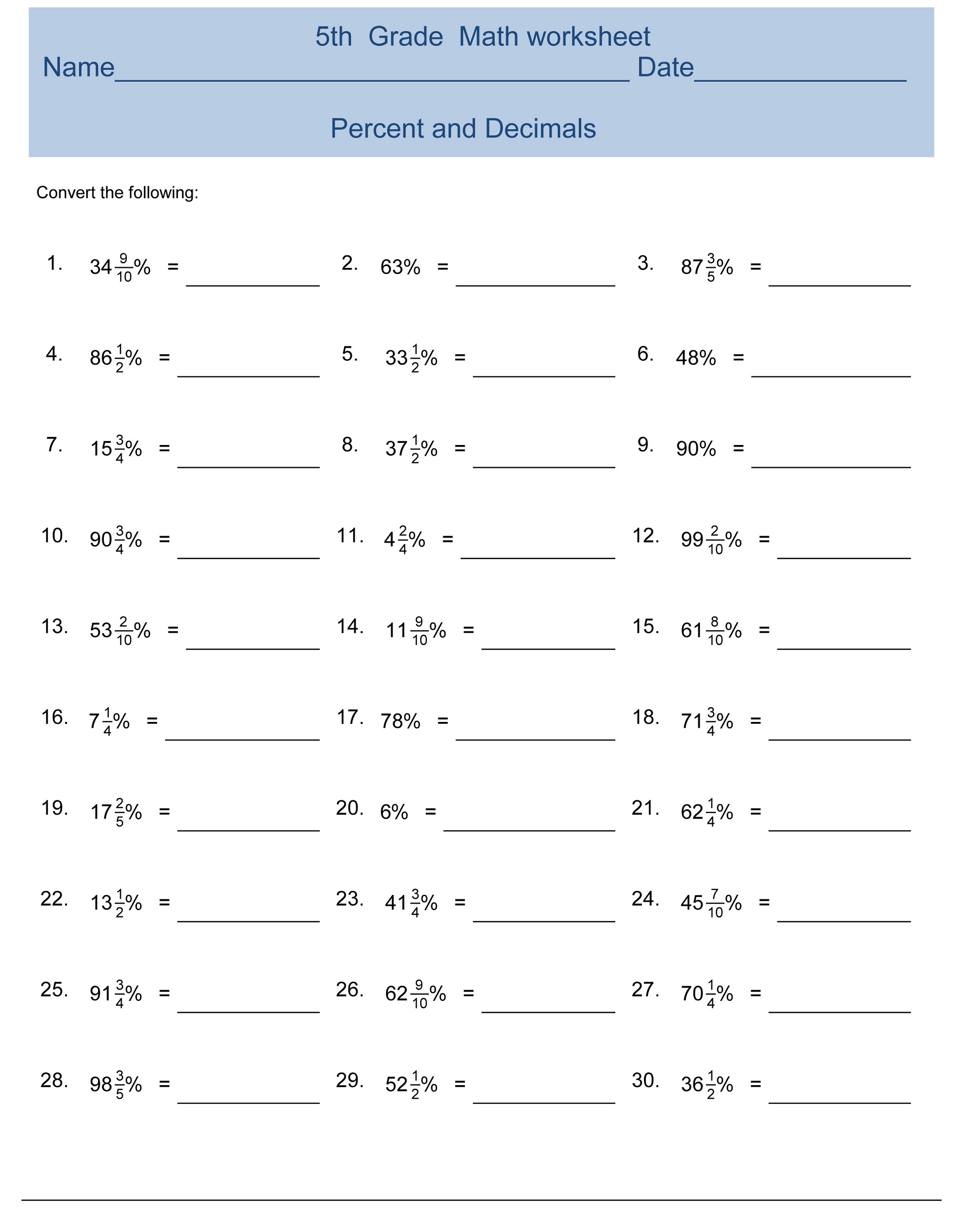 free maths resources percents