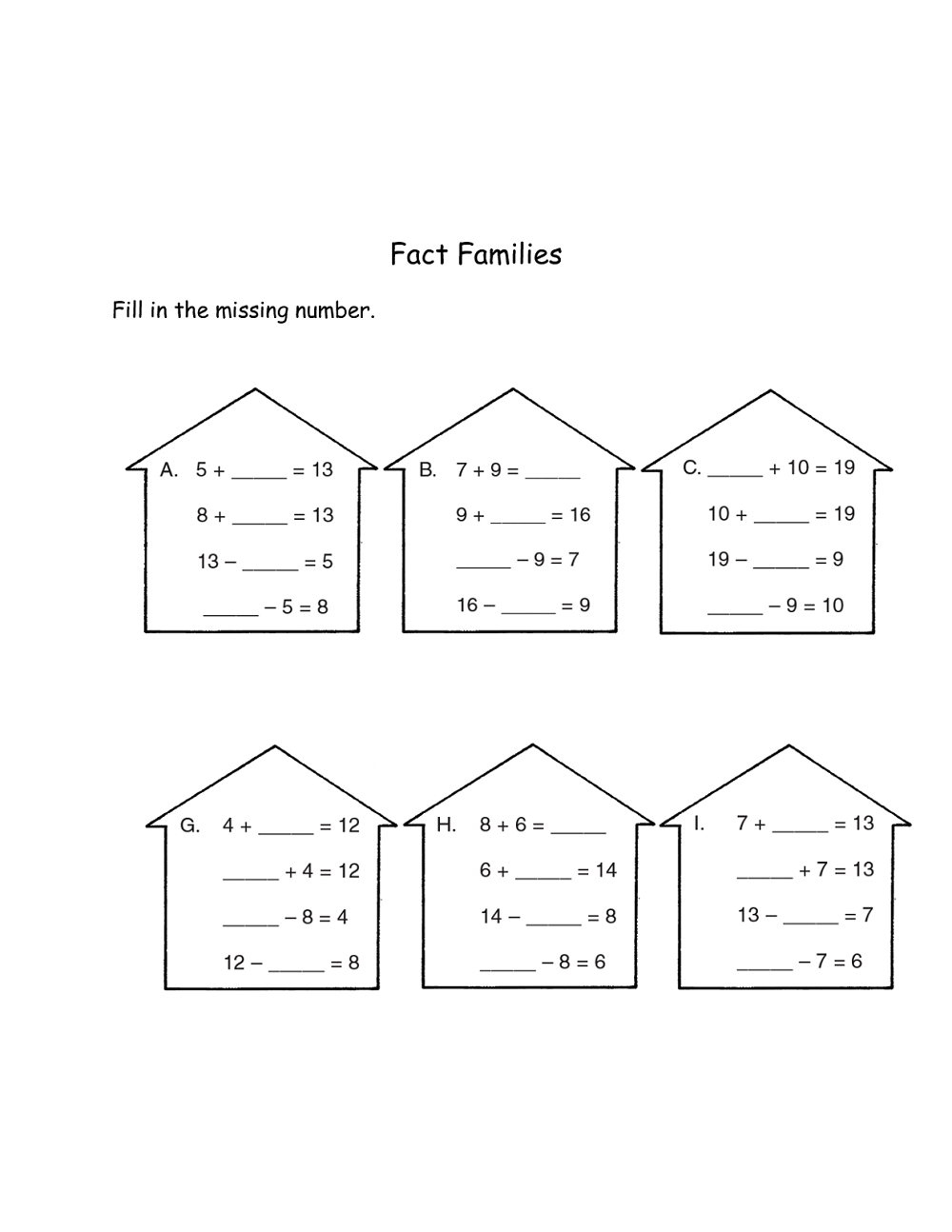 math fact families worksheets practice