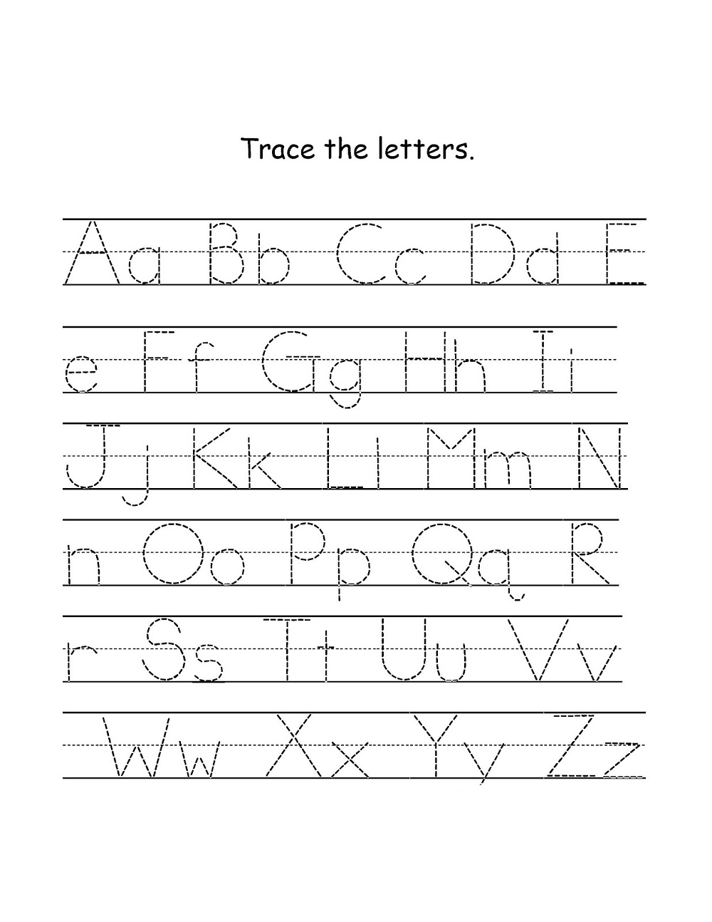 tracing letters a z worksheets