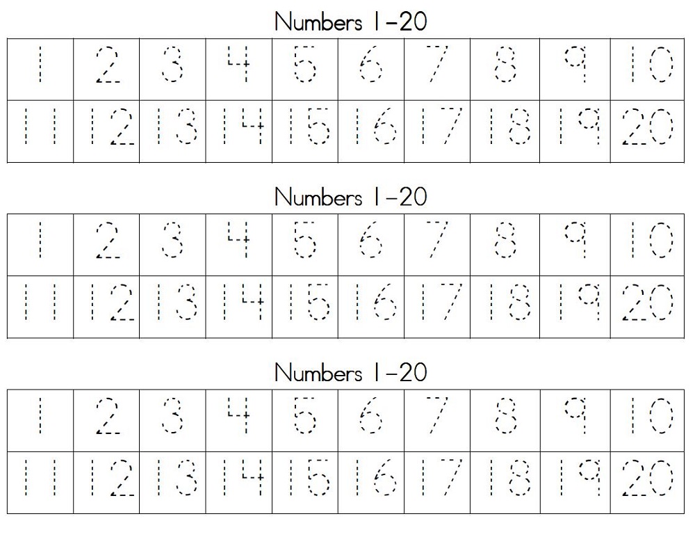 Tracing Numbers Worksheets 11 20