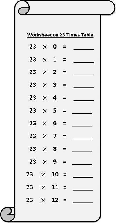 23 Times Table Worksheet