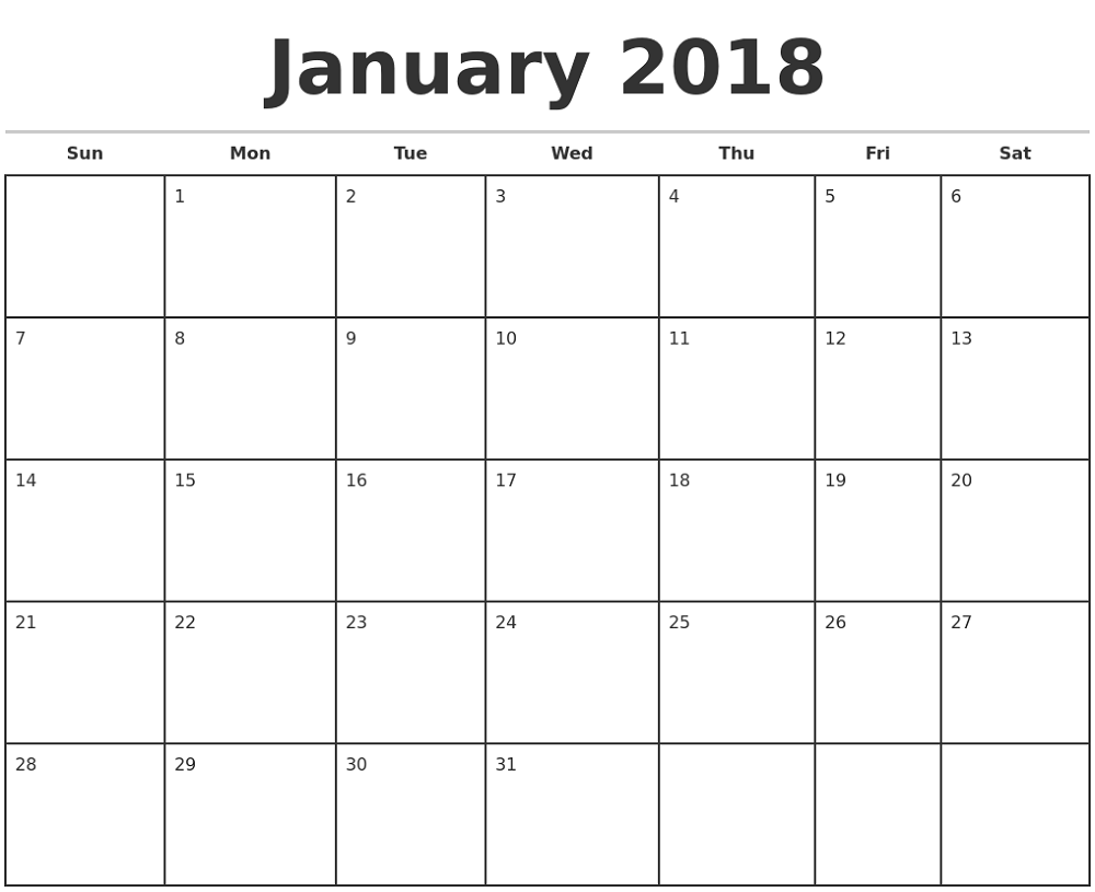 Blank Calendar Pages 2018 January