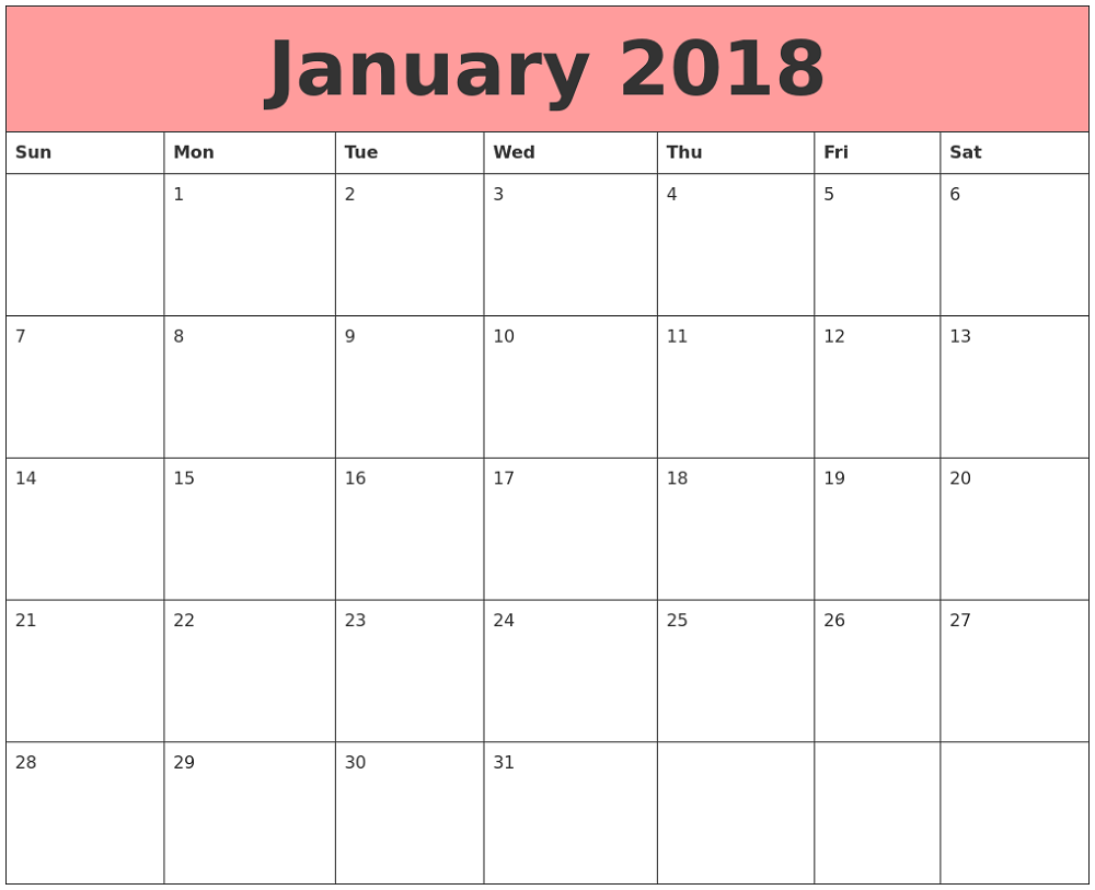 Calendar 2018 January